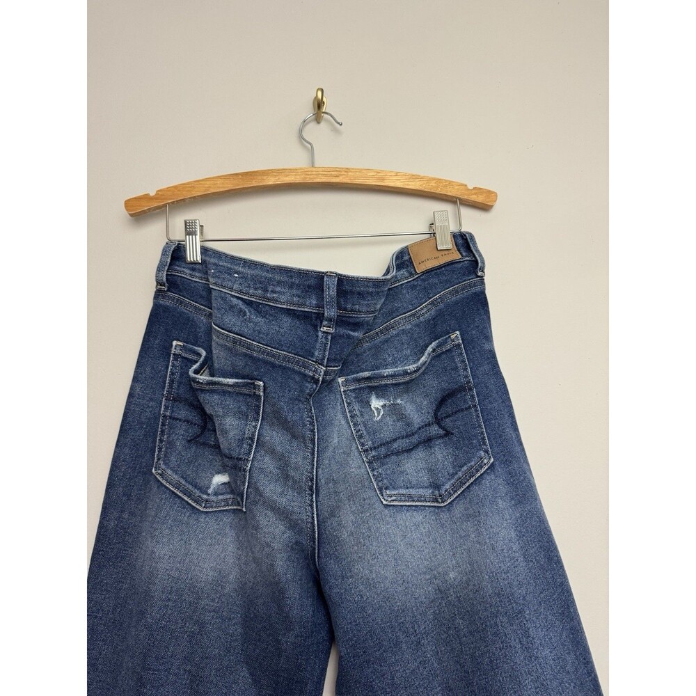 American Eagle Women’s Tomgirl Jeans Denim Size 14R Dark Wash Distressed Cotton - Picture 3 of 8